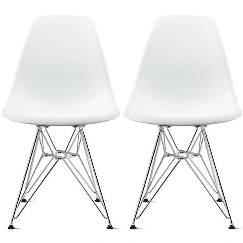 Set of 2 Armless Molded Plastic Dining Chairs with Chrome Eiffel Legs – Multi-Color