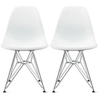 Set of 2 Armless Molded Plastic Dining Chairs with Chrome Eiffel Legs – Multi-Color