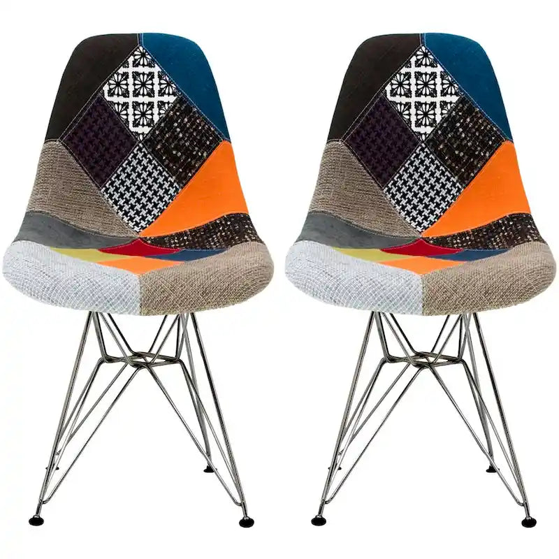 Set of 2 Armless Molded Plastic Dining Chairs with Chrome Eiffel Legs – Multi-Color
