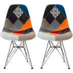Set of 2 Armless Molded Plastic Dining Chairs with Chrome Eiffel Legs – Multi-Color