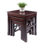 Cappuccino Solid Wood 3-Piece Nesting Side Tables with X Cross Design