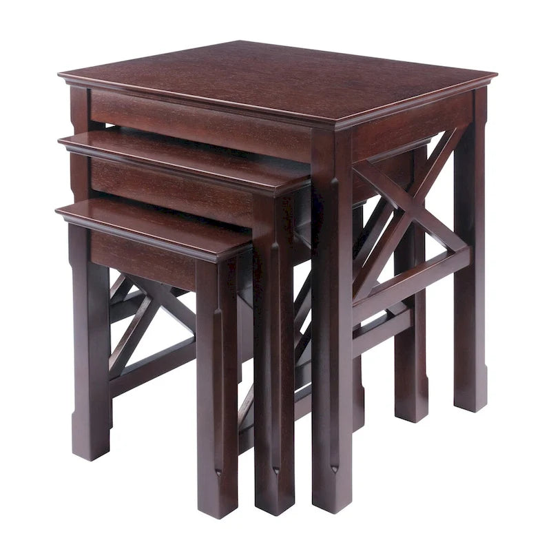 Cappuccino Solid Wood 3-Piece Nesting Side Tables with X Cross Design