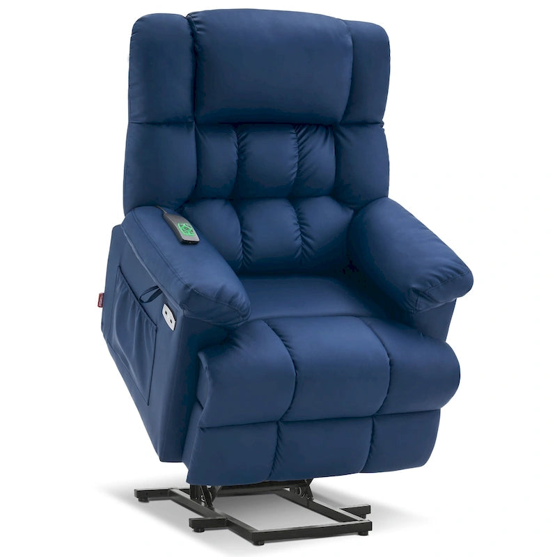 Blue / Dark Brown Power Lift Recliner Chair with Massage & Heat, Adjustable Headrest, Extended Footrest – Single Seat