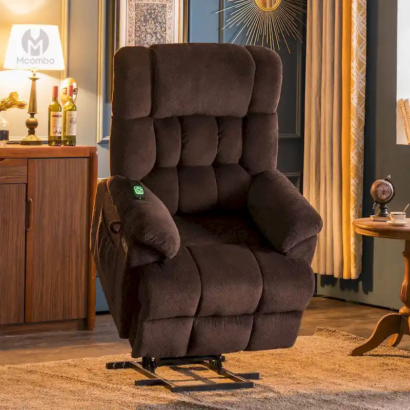 Blue / Dark Brown Power Lift Recliner Chair with Massage & Heat, Adjustable Headrest, Extended Footrest – Single Seat
