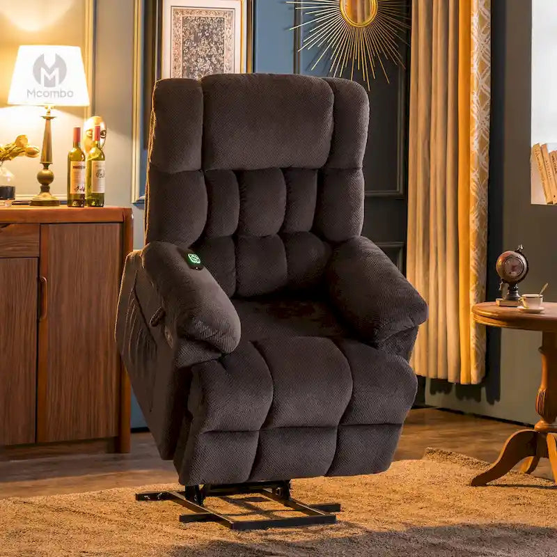 Blue / Dark Brown Power Lift Recliner Chair with Massage & Heat, Adjustable Headrest, Extended Footrest – Single Seat