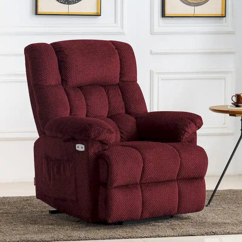Blue / Dark Brown Power Lift Recliner Chair with Massage & Heat, Adjustable Headrest, Extended Footrest – Single Seat