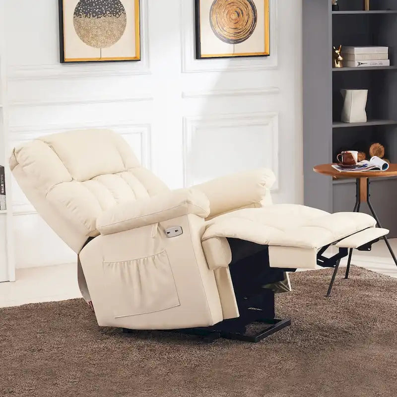 Blue / Dark Brown Power Lift Recliner Chair with Massage & Heat, Adjustable Headrest, Extended Footrest – Single Seat
