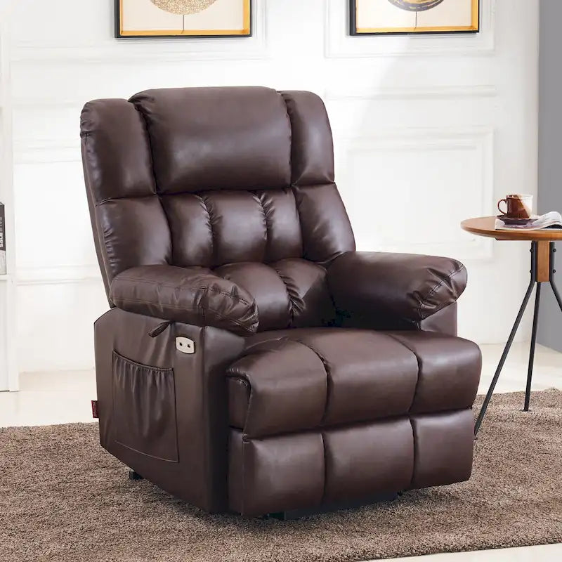 Blue / Dark Brown Power Lift Recliner Chair with Massage & Heat, Adjustable Headrest, Extended Footrest – Single Seat