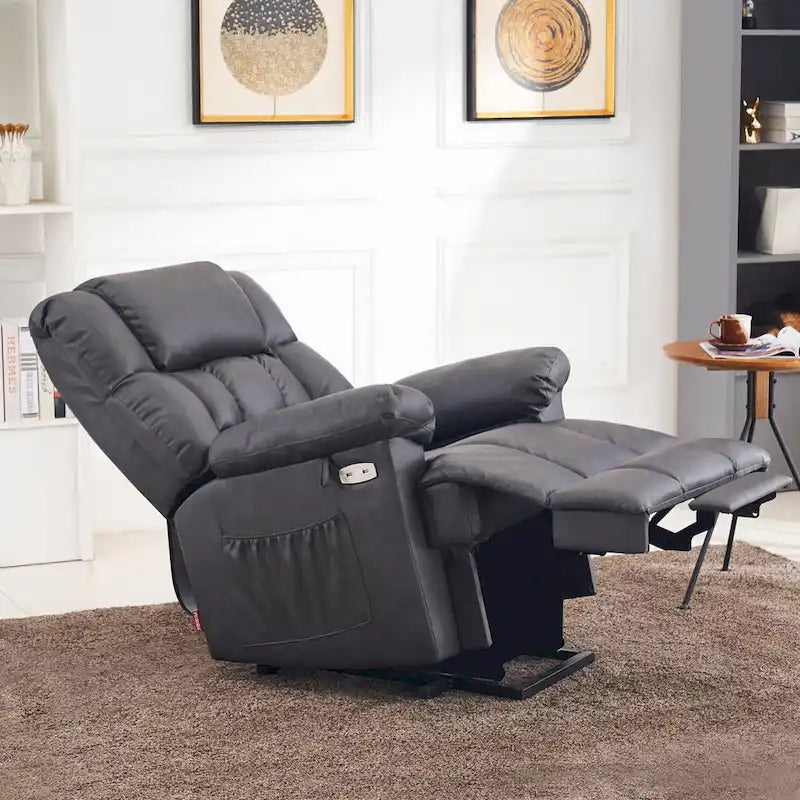 Blue / Dark Brown Power Lift Recliner Chair with Massage & Heat, Adjustable Headrest, Extended Footrest – Single Seat