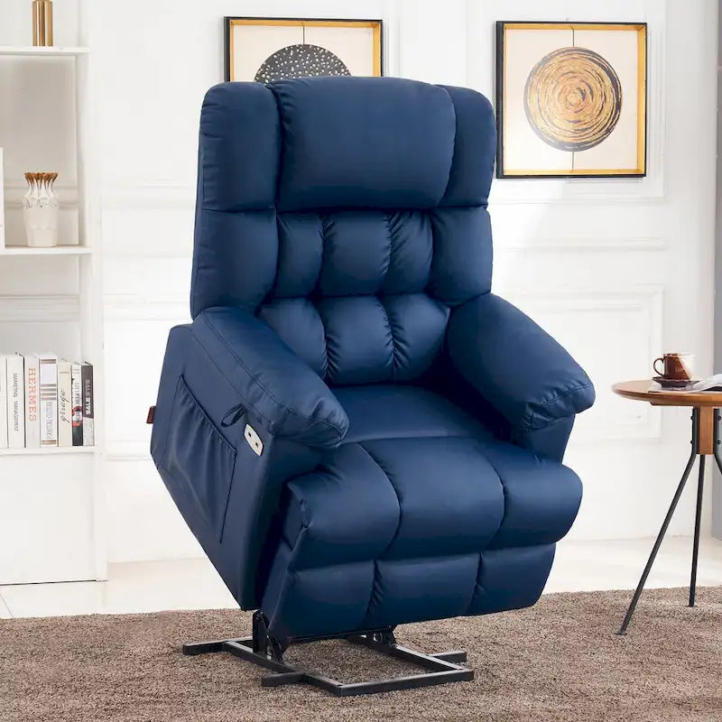 Blue / Dark Brown Power Lift Recliner Chair with Massage & Heat, Adjustable Headrest, Extended Footrest – Single Seat