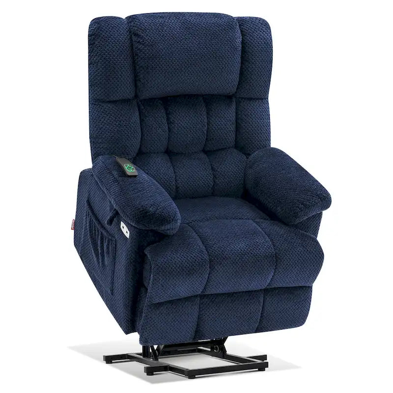 Blue / Dark Brown Power Lift Recliner Chair with Massage & Heat, Adjustable Headrest, Extended Footrest – Single Seat