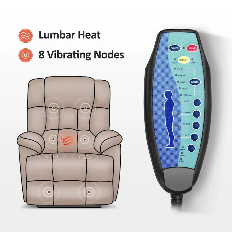 Blue / Dark Brown Power Lift Recliner Chair with Massage & Heat, Adjustable Headrest, Extended Footrest – Single Seat