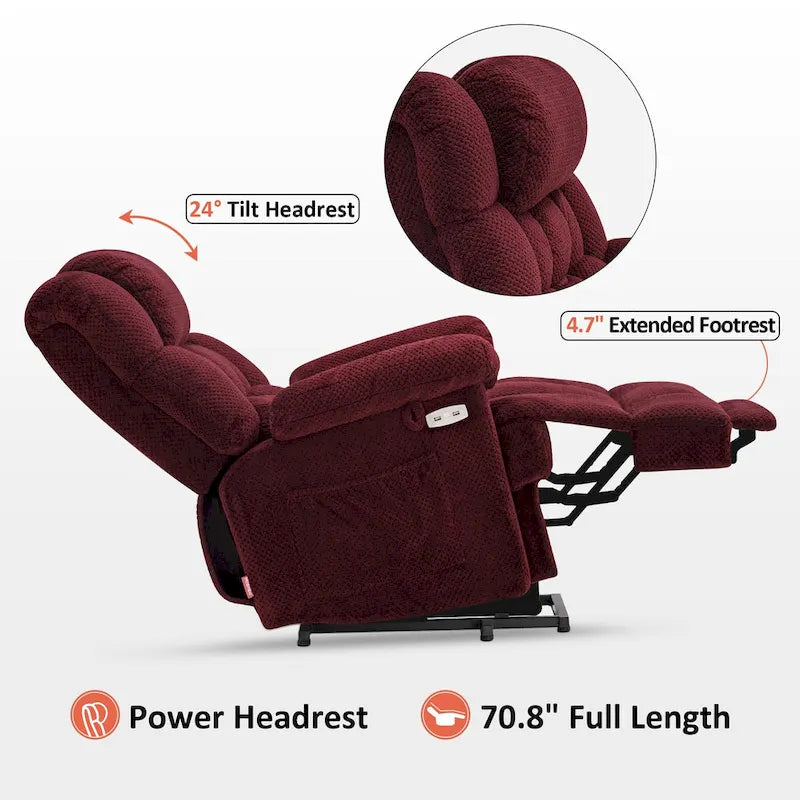 Blue / Dark Brown Power Lift Recliner Chair with Massage & Heat, Adjustable Headrest, Extended Footrest – Single Seat