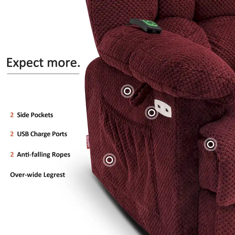 Blue / Dark Brown Power Lift Recliner Chair with Massage & Heat, Adjustable Headrest, Extended Footrest – Single Seat