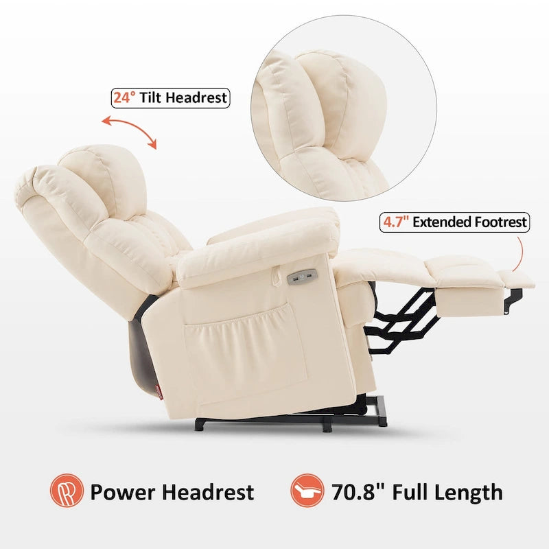 Blue / Dark Brown Power Lift Recliner Chair with Massage & Heat, Adjustable Headrest, Extended Footrest – Single Seat