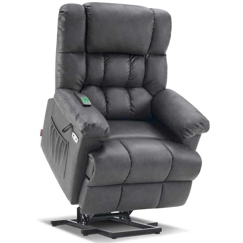 Blue / Dark Brown Power Lift Recliner Chair with Massage & Heat, Adjustable Headrest, Extended Footrest – Single Seat