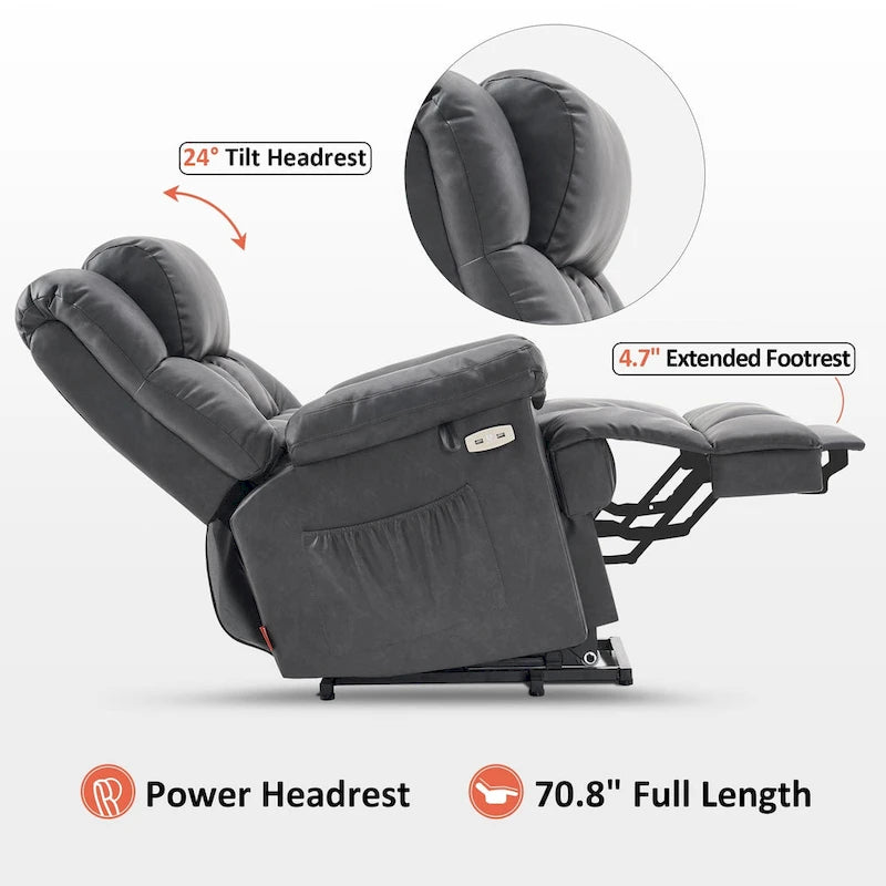 Blue / Dark Brown Power Lift Recliner Chair with Massage & Heat, Adjustable Headrest, Extended Footrest – Single Seat