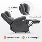 Blue / Dark Brown Power Lift Recliner Chair with Massage & Heat, Adjustable Headrest, Extended Footrest – Single Seat