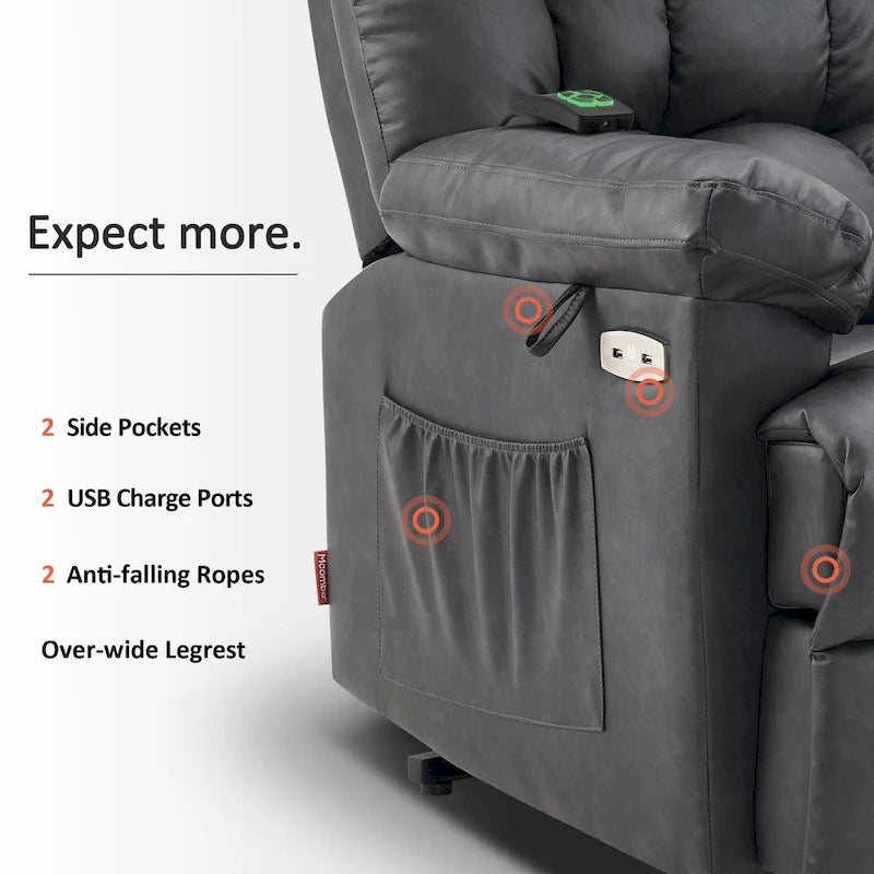 Blue / Dark Brown Power Lift Recliner Chair with Massage & Heat, Adjustable Headrest, Extended Footrest – Single Seat