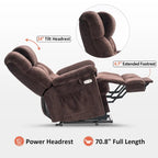 Blue / Dark Brown Power Lift Recliner Chair with Massage & Heat, Adjustable Headrest, Extended Footrest – Single Seat
