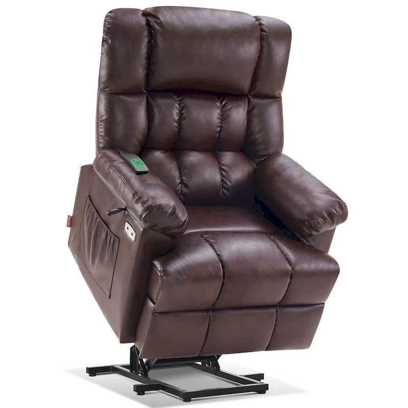 Blue / Dark Brown Power Lift Recliner Chair with Massage & Heat, Adjustable Headrest, Extended Footrest – Single Seat