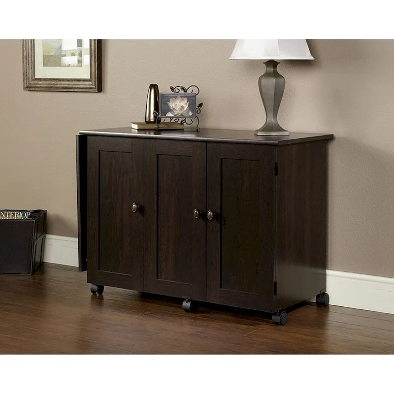 Cinnamon Cherry | Mystic Oak | Vintage Oak | Soft White Rolling Sewing & Craft Table with Drop Leaf, 1-Person