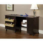 Cinnamon Cherry | Mystic Oak | Vintage Oak | Soft White Rolling Sewing & Craft Table with Drop Leaf, 1-Person