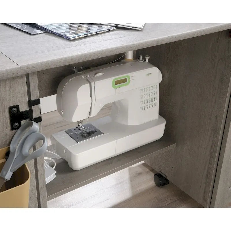 Cinnamon Cherry | Mystic Oak | Vintage Oak | Soft White Rolling Sewing & Craft Table with Drop Leaf, 1-Person