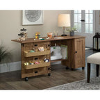 Cinnamon Cherry | Mystic Oak | Vintage Oak | Soft White Rolling Sewing & Craft Table with Drop Leaf, 1-Person