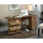 Cinnamon Cherry | Mystic Oak | Vintage Oak | Soft White Rolling Sewing & Craft Table with Drop Leaf, 1-Person