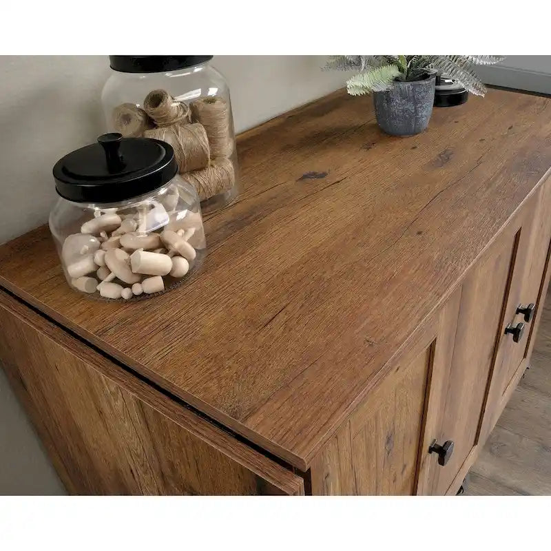 Cinnamon Cherry | Mystic Oak | Vintage Oak | Soft White Rolling Sewing & Craft Table with Drop Leaf, 1-Person