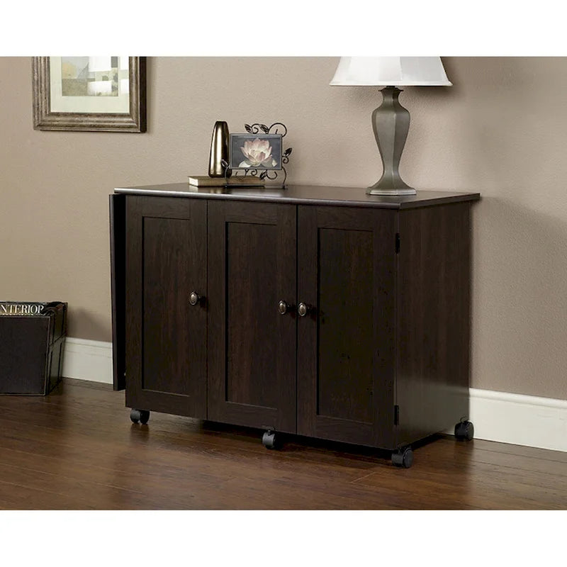 Cinnamon Cherry | Mystic Oak | Vintage Oak | Soft White Rolling Sewing & Craft Table with Drop Leaf, 1-Person