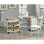 Cinnamon Cherry | Mystic Oak | Vintage Oak | Soft White Rolling Sewing & Craft Table with Drop Leaf, 1-Person