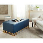 Cream/Gold & Navy/Gold Upholstered Tray Ottoman, Seats 1
