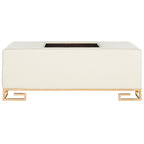 Cream/Gold & Navy/Gold Upholstered Tray Ottoman, Seats 1