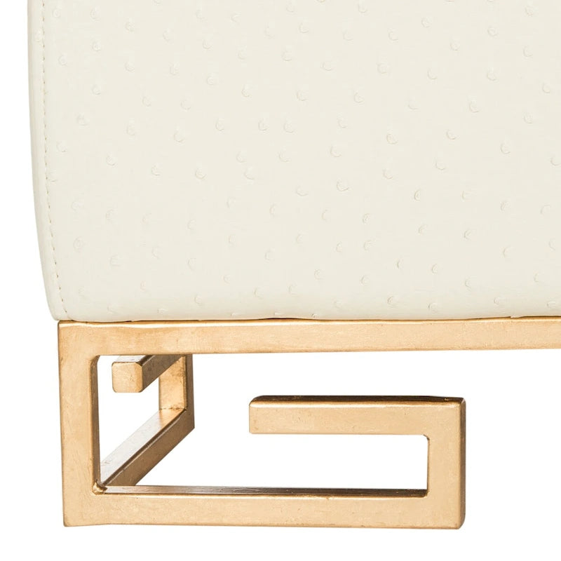 Cream/Gold & Navy/Gold Upholstered Tray Ottoman, Seats 1