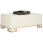 Cream/Gold & Navy/Gold Upholstered Tray Ottoman, Seats 1