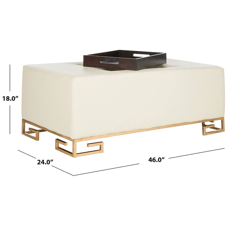 Cream/Gold & Navy/Gold Upholstered Tray Ottoman, Seats 1