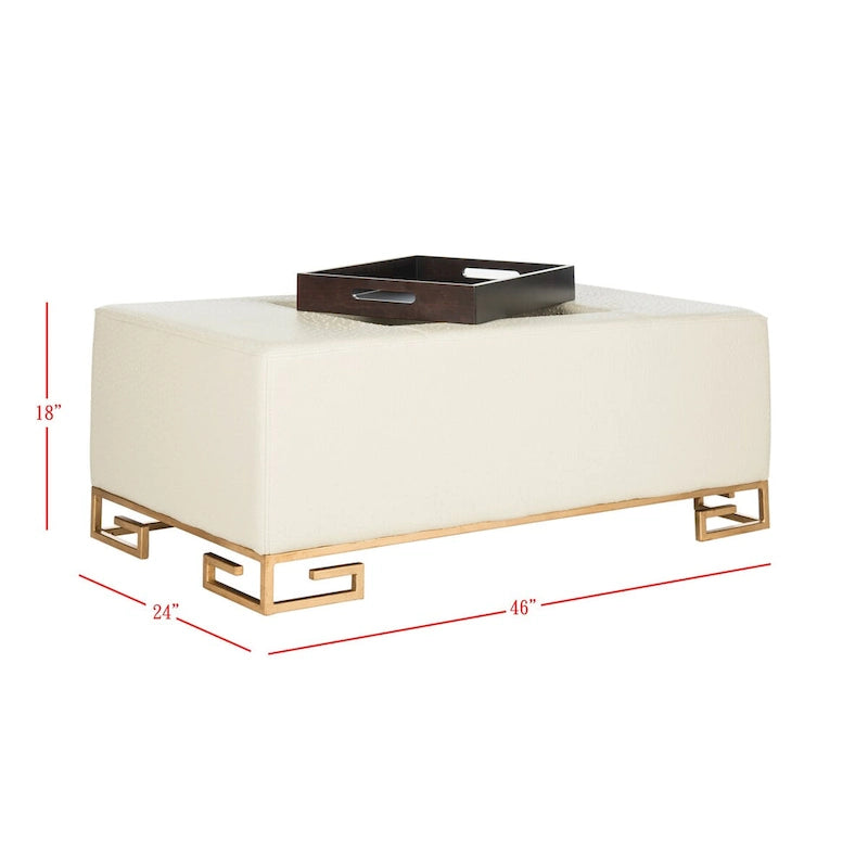 Cream/Gold & Navy/Gold Upholstered Tray Ottoman, Seats 1