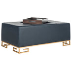 Cream/Gold & Navy/Gold Upholstered Tray Ottoman, Seats 1