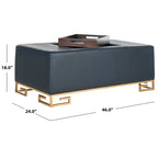 Cream/Gold & Navy/Gold Upholstered Tray Ottoman, Seats 1
