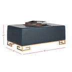 Cream/Gold & Navy/Gold Upholstered Tray Ottoman, Seats 1