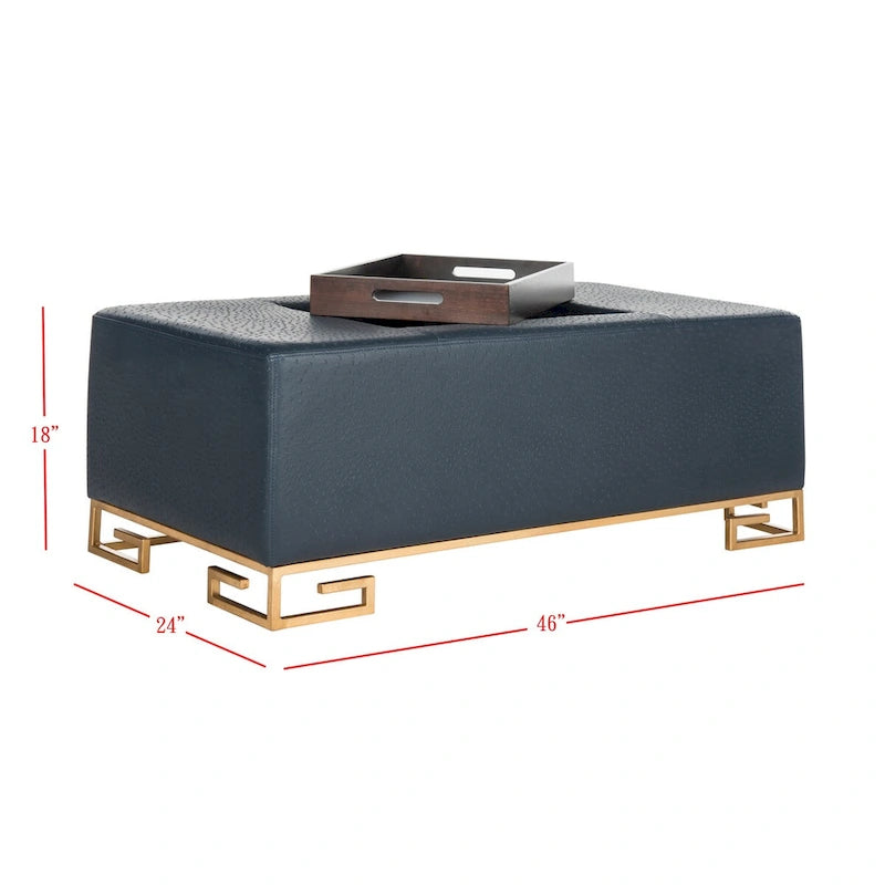 Cream/Gold & Navy/Gold Upholstered Tray Ottoman, Seats 1