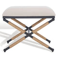 Beige/Black Hemp Wrapped Ottoman, Crossed Wood Base, 1-Person