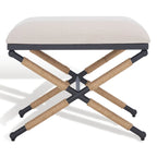 Beige/Black Hemp Wrapped Ottoman, Crossed Wood Base, 1-Person