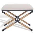 Beige/Black Hemp Wrapped Ottoman, Crossed Wood Base, 1-Person