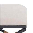 Beige/Black Hemp Wrapped Ottoman, Crossed Wood Base, 1-Person