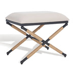 Beige/Black Hemp Wrapped Ottoman, Crossed Wood Base, 1-Person