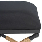 Beige/Black Hemp Wrapped Ottoman, Crossed Wood Base, 1-Person