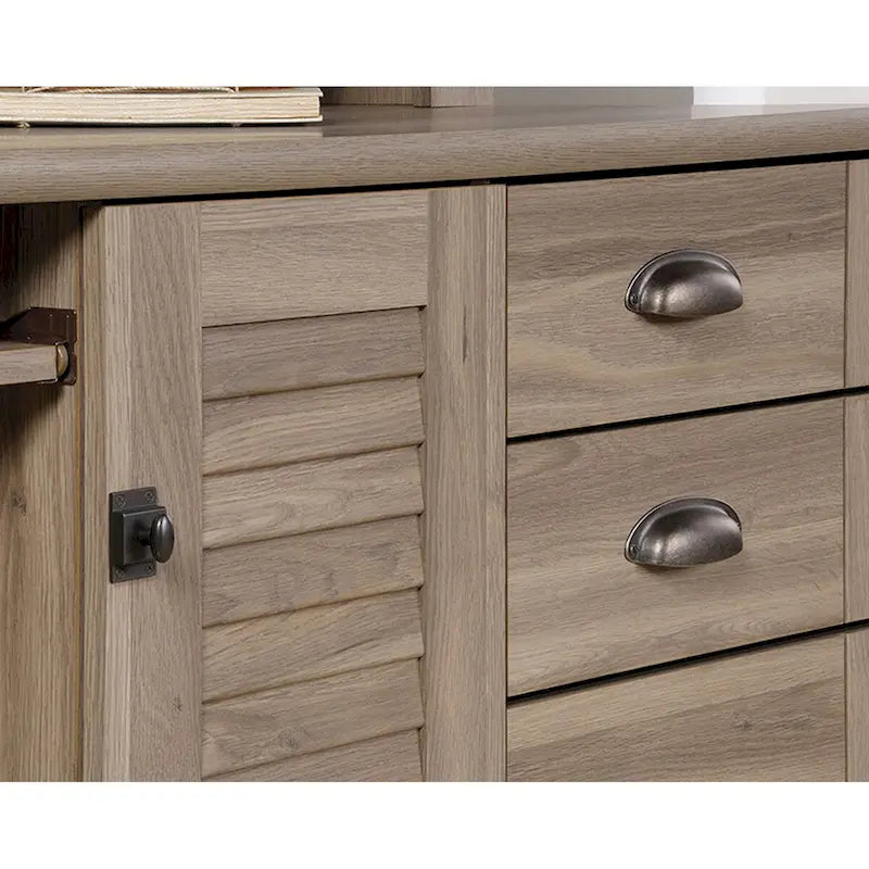 Grey Wood Finish Computer Desk with Hutch, Single User